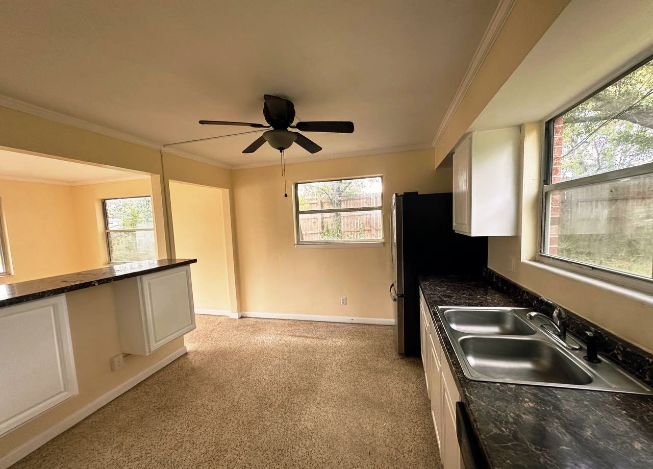 Kitchen open to dining